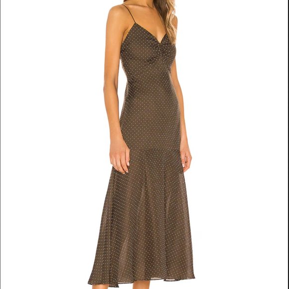 ALEXIS polka dot Nizarra dress in Mocha Dot Linen - Picture 2 of 12